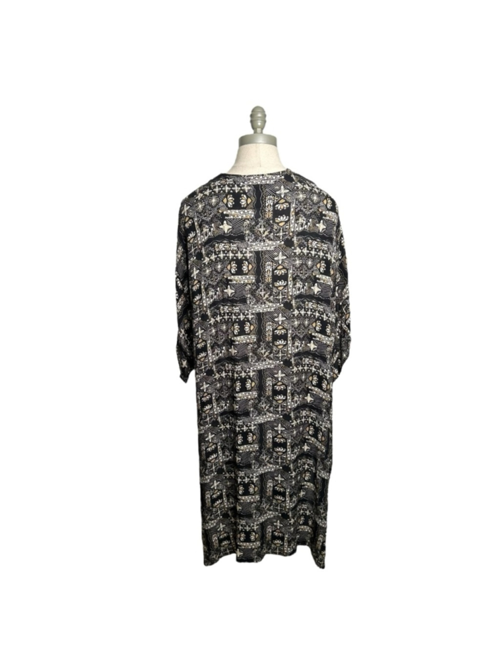TREASURE & BOND Printed Woven Duster Kimono Swim Coverup Black Batik Patchwork - Picture 8 of 10